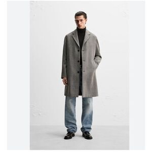 Zara Origins Mens Wool Coat Size S Black White Herringbone 6423/560 NWOT